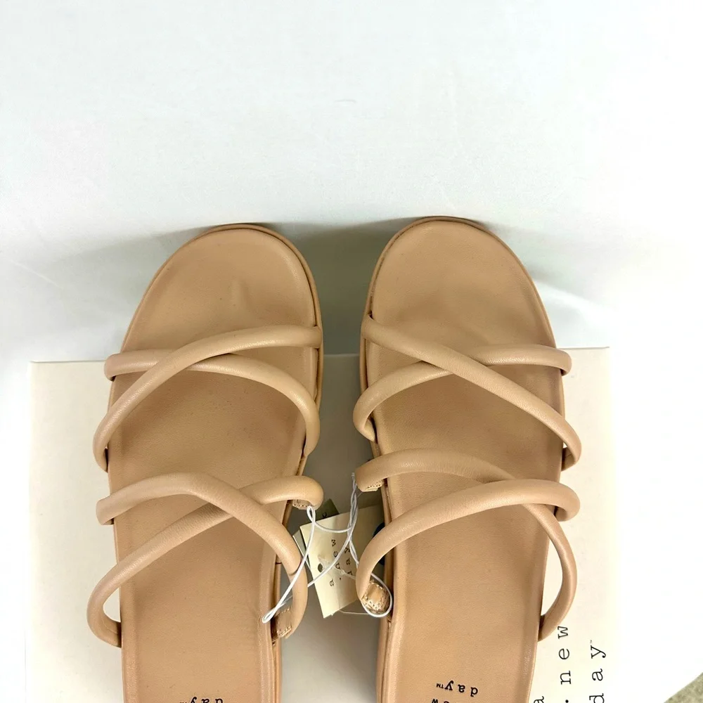 Taupe/Beige A New Day 1 1/2” Platform Strappy Sandals Contoured Footbed - Picture 5 of 7